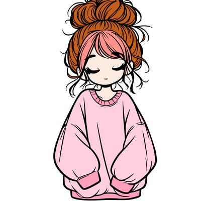 girl with baggy sweatshirt and messy bun