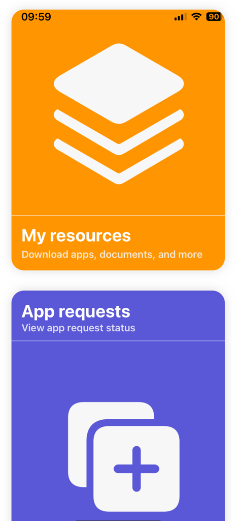 Jamf Teacher - Jamf Teacher mobile app dashboard showing tiles for teacher resources and student app requests.