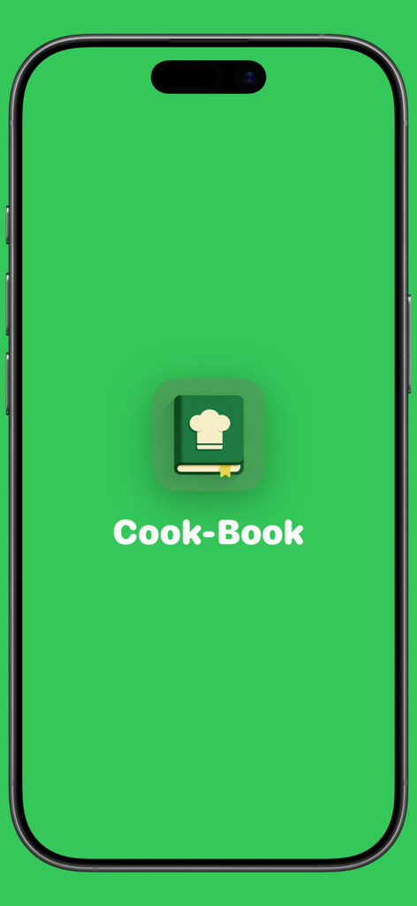 Cook-Book | Ai Powered Recipes - Splash screen of the Cook-Book AI powered recipe app featuring a green background and the app logo.