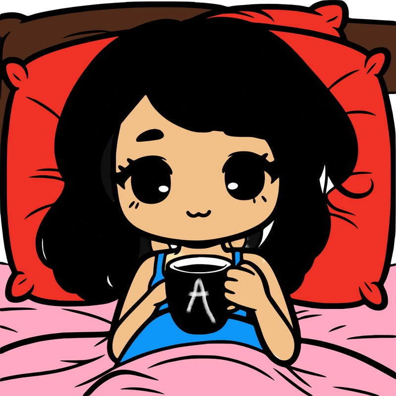 a girl drinking coffee in bed