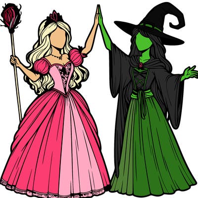 detailed realistic split of a princess and a witch
