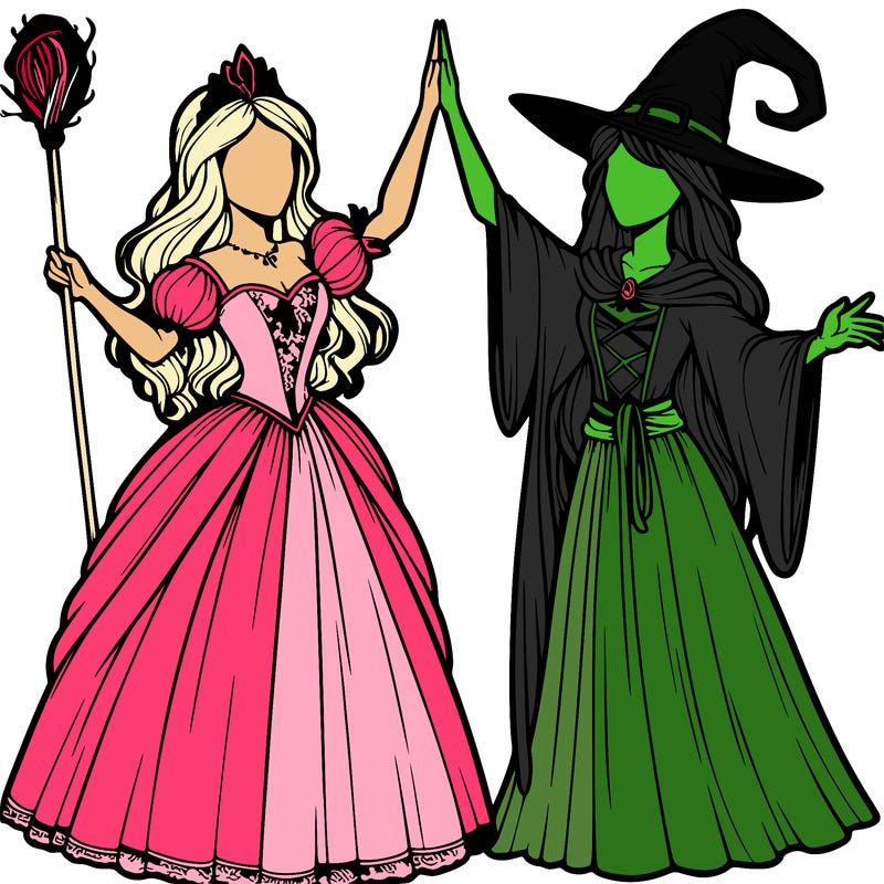 detailed realistic split of a princess and a witch