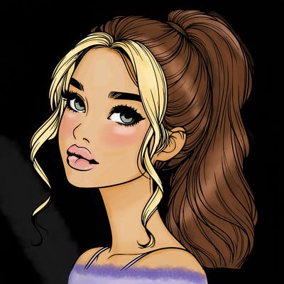 realistic girl with a ponytail on her hair and lips