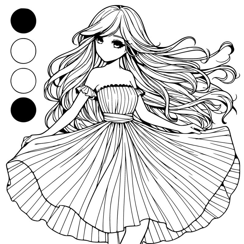 realistic girl with her dress flowing into the wind