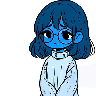 sad girl with glasses in a sweater