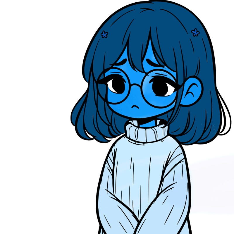 sad girl with glasses in a sweater