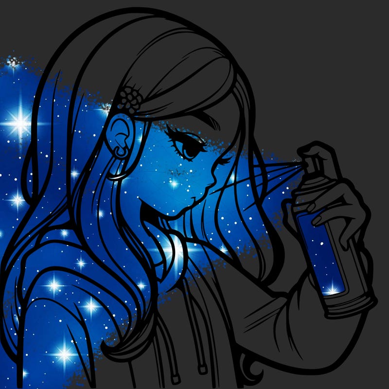 a realistic girl spray painting