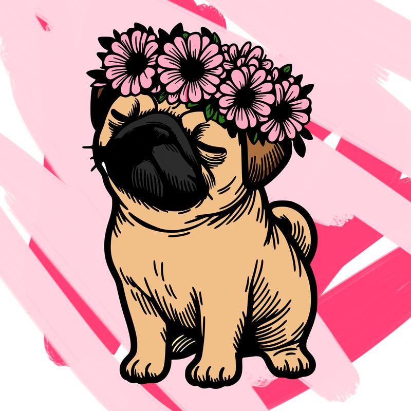 pug with a flower crown