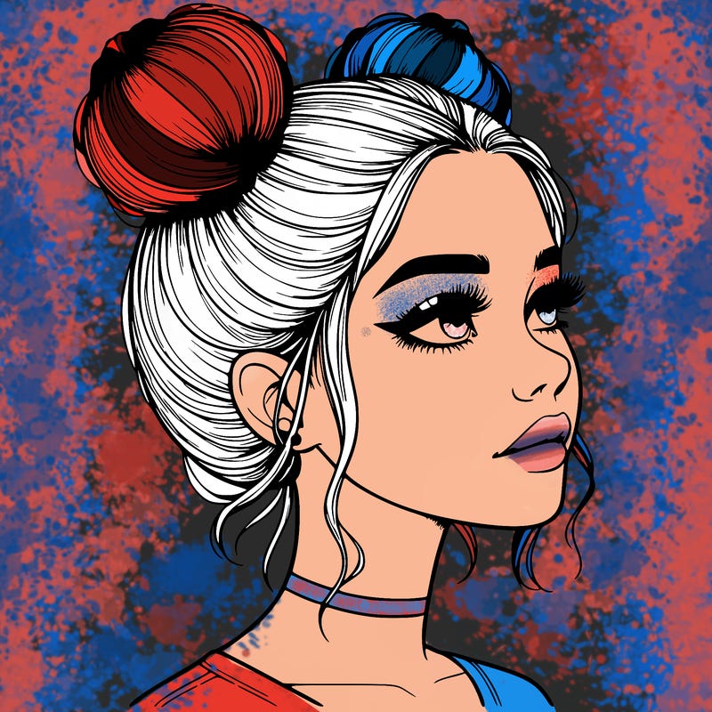 realistic girl with buns on the top of her head
