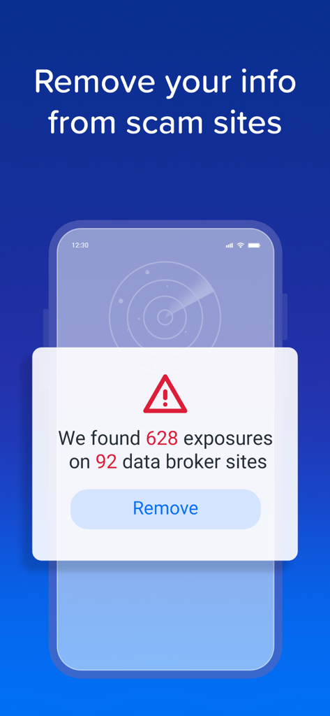 YouMail: Block Spam on iPhone - YouMail app interface showing a privacy scan alert with found exposures on data broker sites