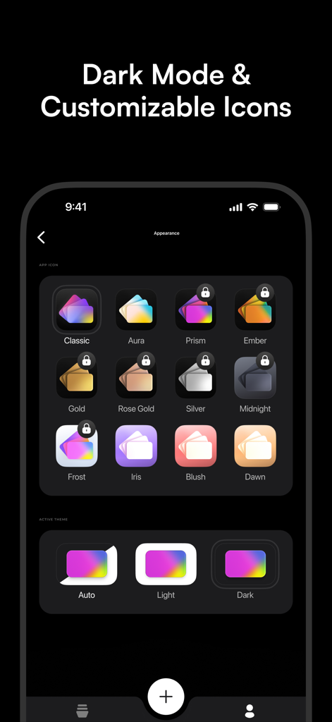 Keep Card - Loyalty Wallet - Customizable app icons and theme selection in the Keep Card app