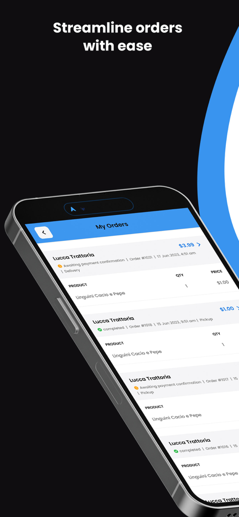Aruba To You - Food Delivery - IPhone screen displaying the my orders section of the Aruba To You food delivery app showing a list of past restaurant orders