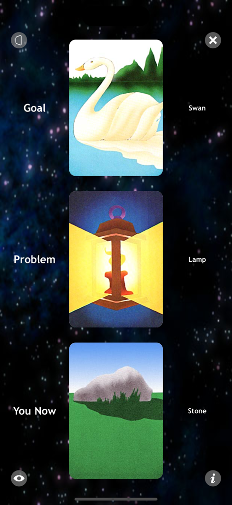 Star Journey - Star Journey app interface displaying symbol cards for Goal Problem and You Now.