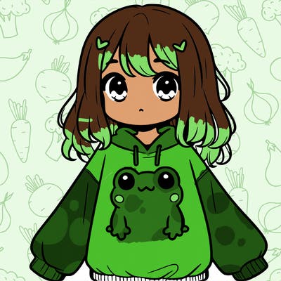 girl wearing frogging sweatshirt