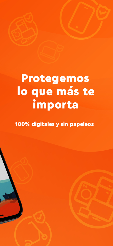 Insurama - Pantalla de inicio de Insurama en español indicando seguro 100% digital y sin papeles para lo que más importa.