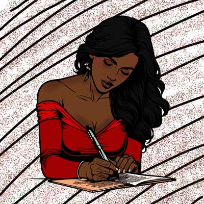 realistic female writing poetry