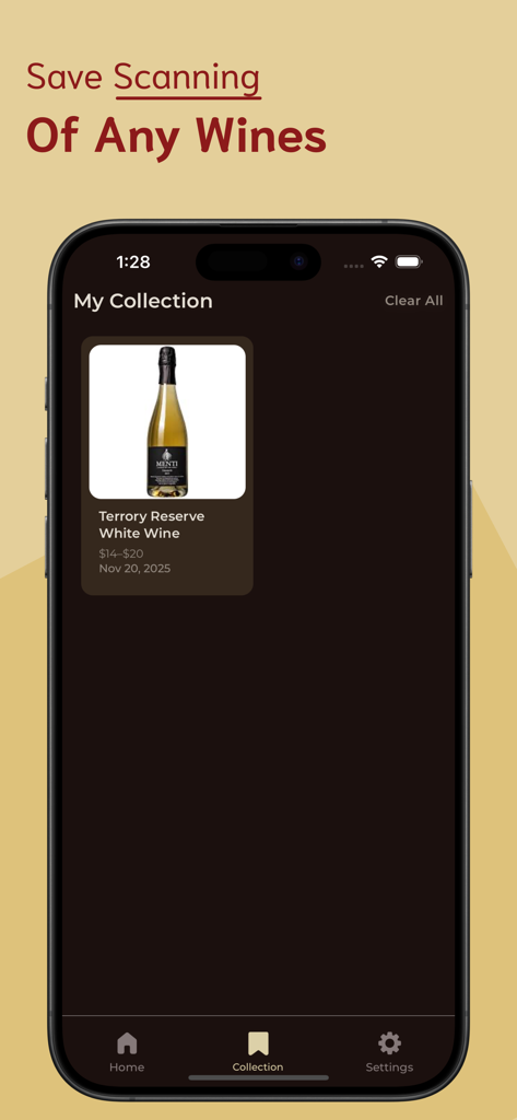 Wine Identifier - App Identificatore di Vini che mostra i vini salvati nella collezione.