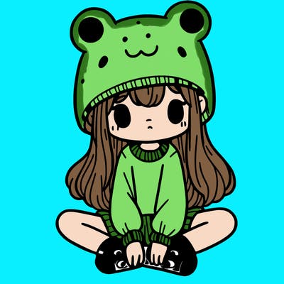 a girl wearing a frog hat and some frog socks