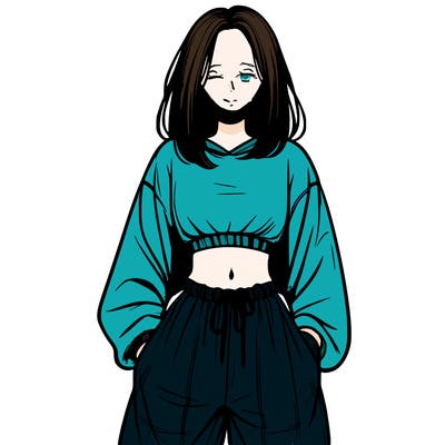 realistic girl faceless with baggy pants and a crop top