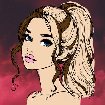 realistic girl with a ponytail on her hair and lips