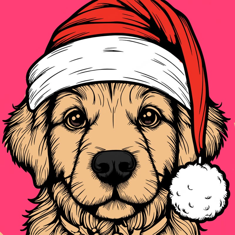 realistic dog with a christmas hat