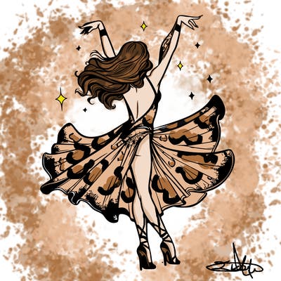 dancer dancing with a shimmery costume on realistic