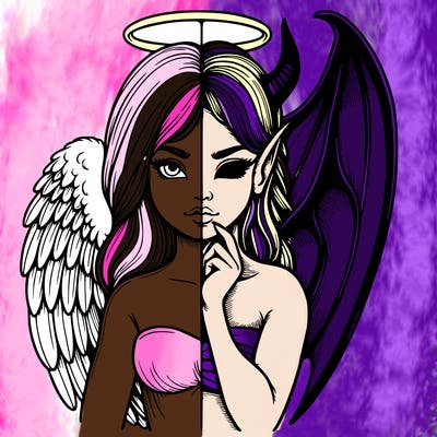 realistic angel half demon