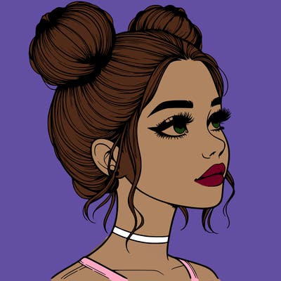 realistic girl with buns on the top of her head