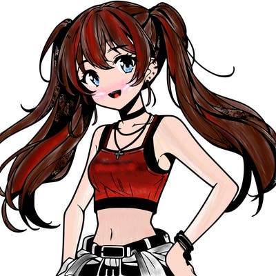 anime girl wearing crop top