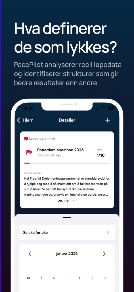 PacePilot - PacePilot app interface showing a personalized marathon training plan and progress