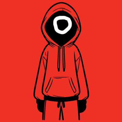 faceless girl in a tracksuit with a hood on and no hair