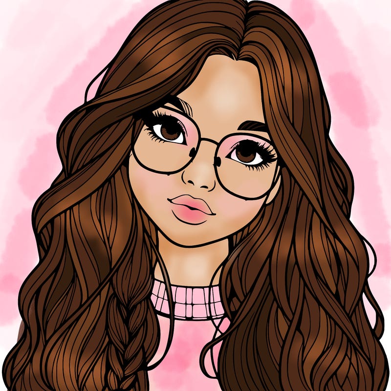 girl with long hair and freckles and glasses realistic
