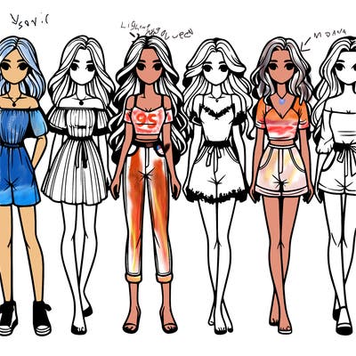 7 realistic girls standing by each other