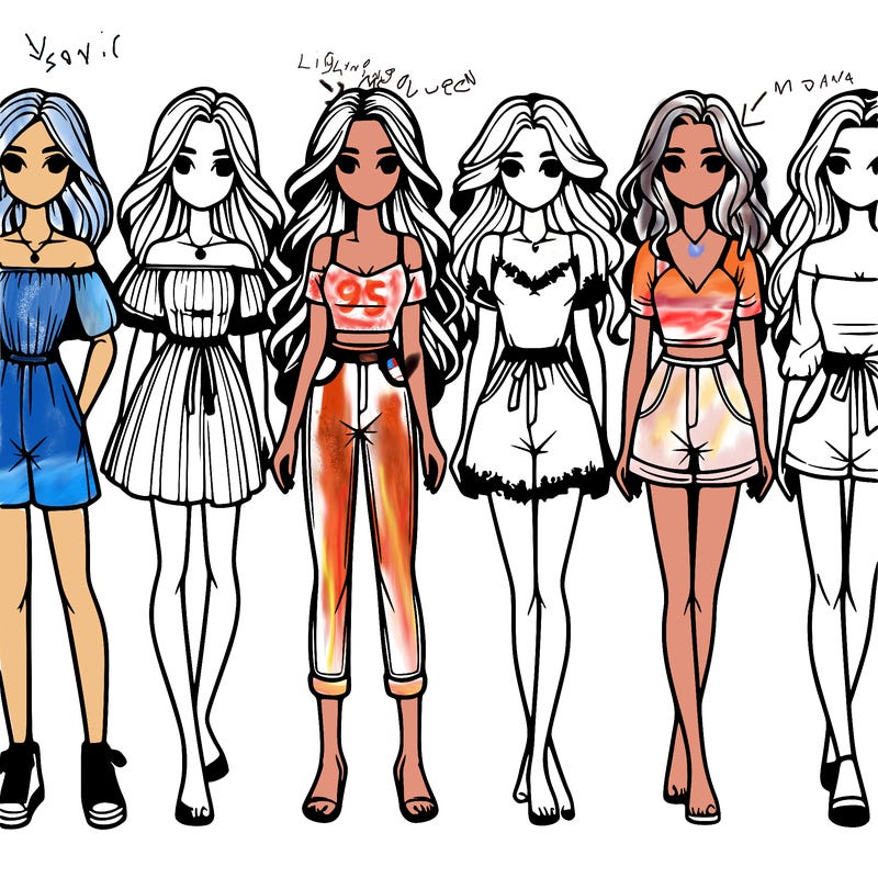 7 realistic girls standing by each other