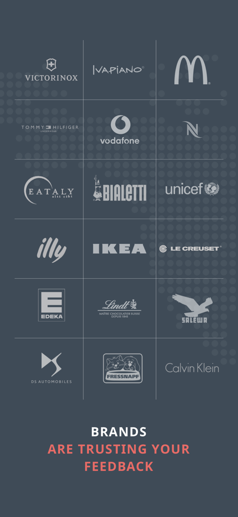 ISC-CX mobile - Ein Raster von globalen Markennamen wie McDonalds IKEA und Vodafone, die Nutzerfeedback vertrauen