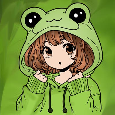 a cute teenage girl wearing a frog hoodie