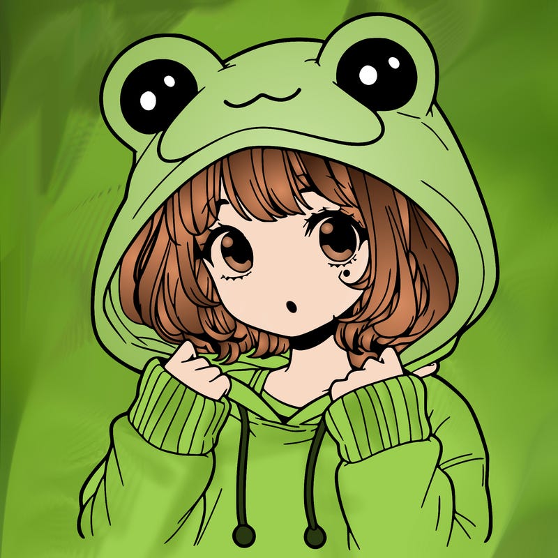 a cute teenage girl wearing a frog hoodie