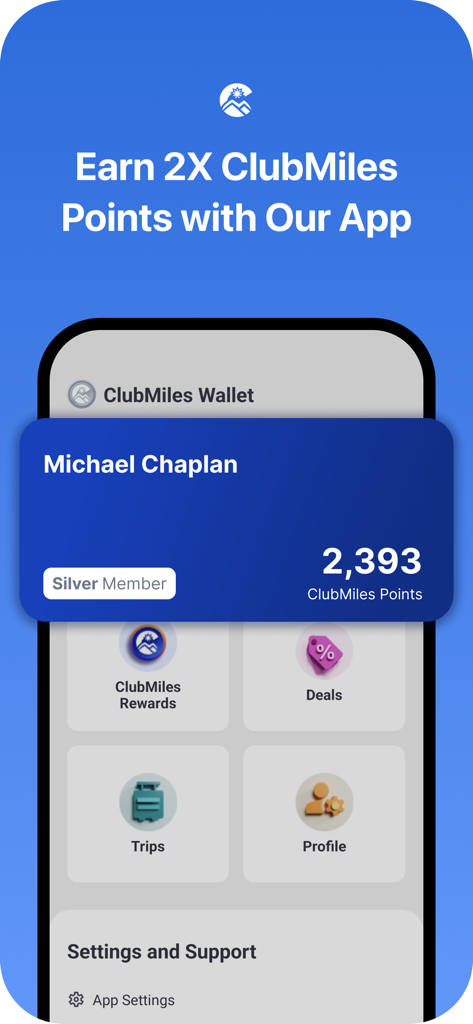CheapOair app interface showing ClubMiles points and loyalty rewards wallet.