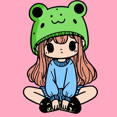 a girl wearing a frog hat and some frog socks