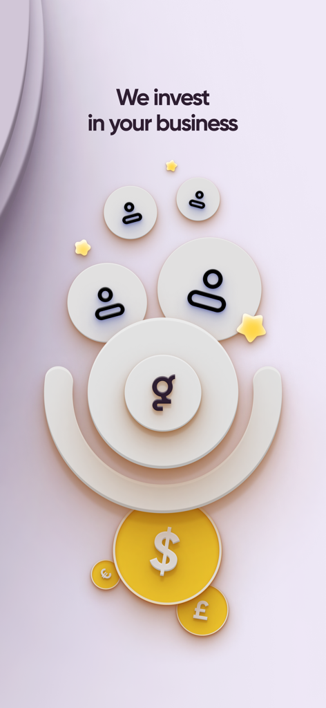 Glambook Pro Werbegrafik mit dem Text Wir investieren in dein Geschäft mit Kunden- und Währungssymbolen