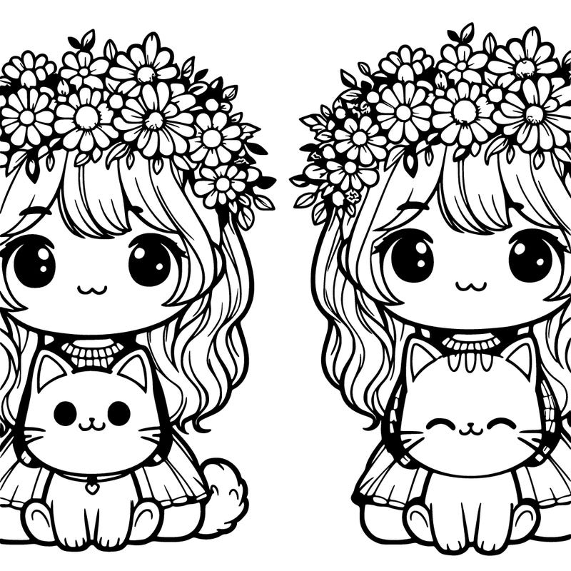 cute girl and cat both wearing a flower crown