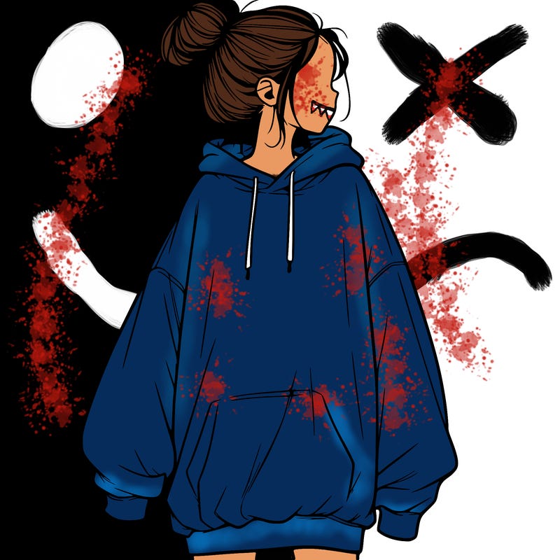 realistic girl with a oversized sweatshirt on and a bun