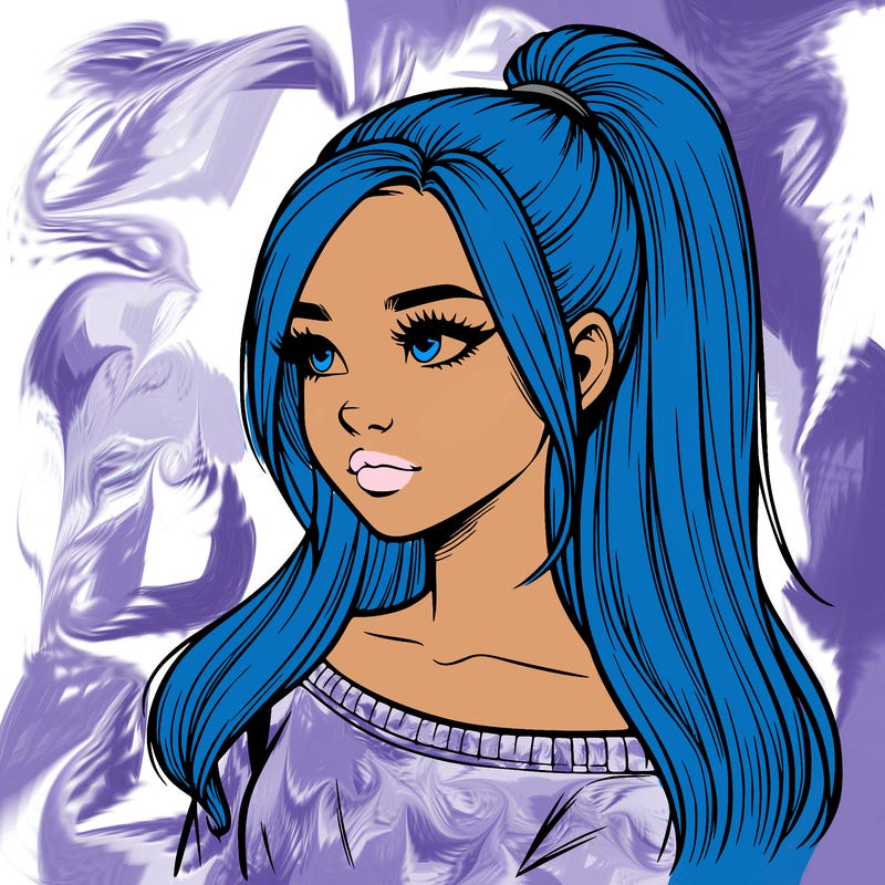 realistic girl with a high ponytail