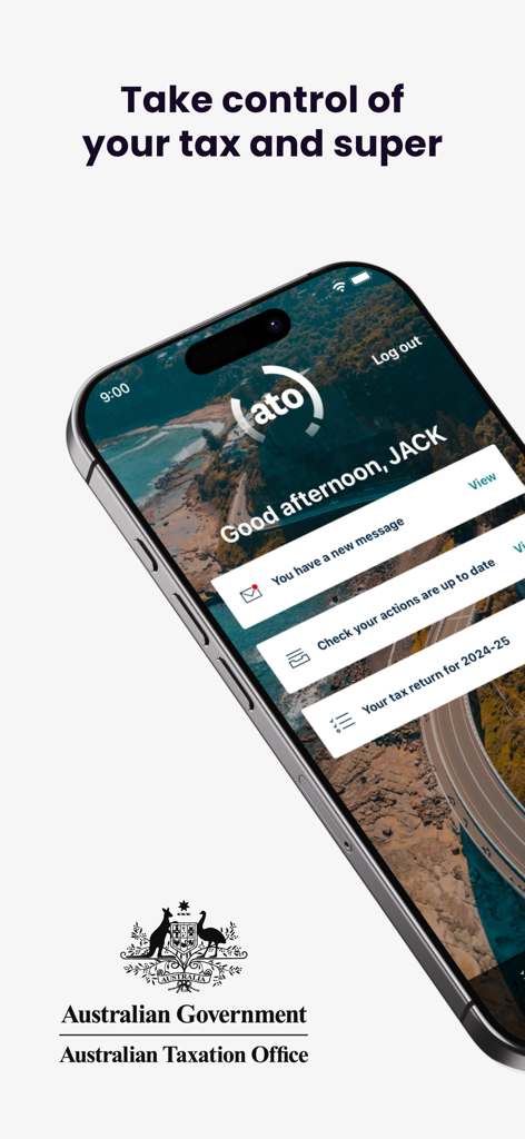 Australian Taxation Office - Dashboard of the Australian Taxation Office mobile app showing personal tax and superannuation status
