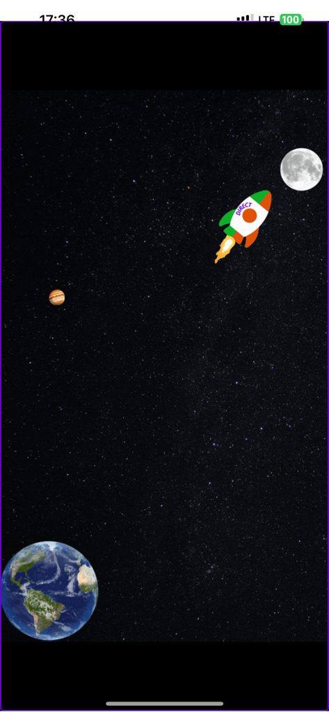 Direct GO - Direct GO 앱 시작 화면에 지구에서 달로 우주를 통해 날아가는 니제르 국기를 가진 로켓이 표시됩니다.