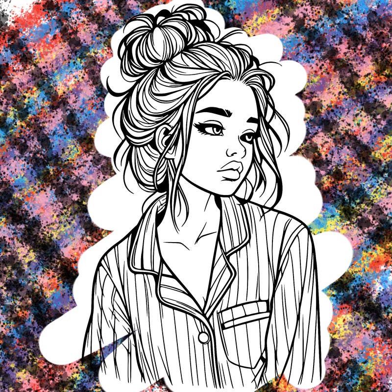 realistic woman with pajamas on and a messy bun
