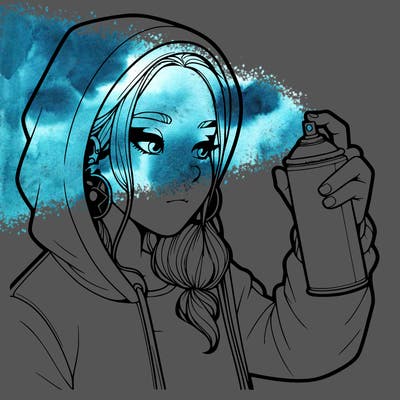 a realistic girl, spray painting