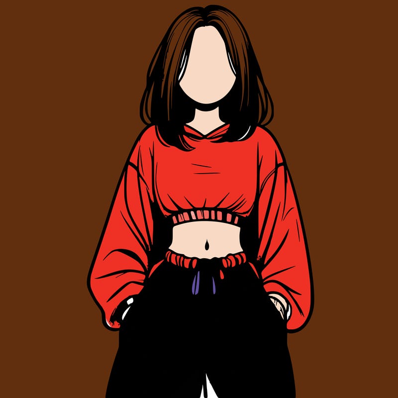 realistic girl faceless with baggy pants and a crop top