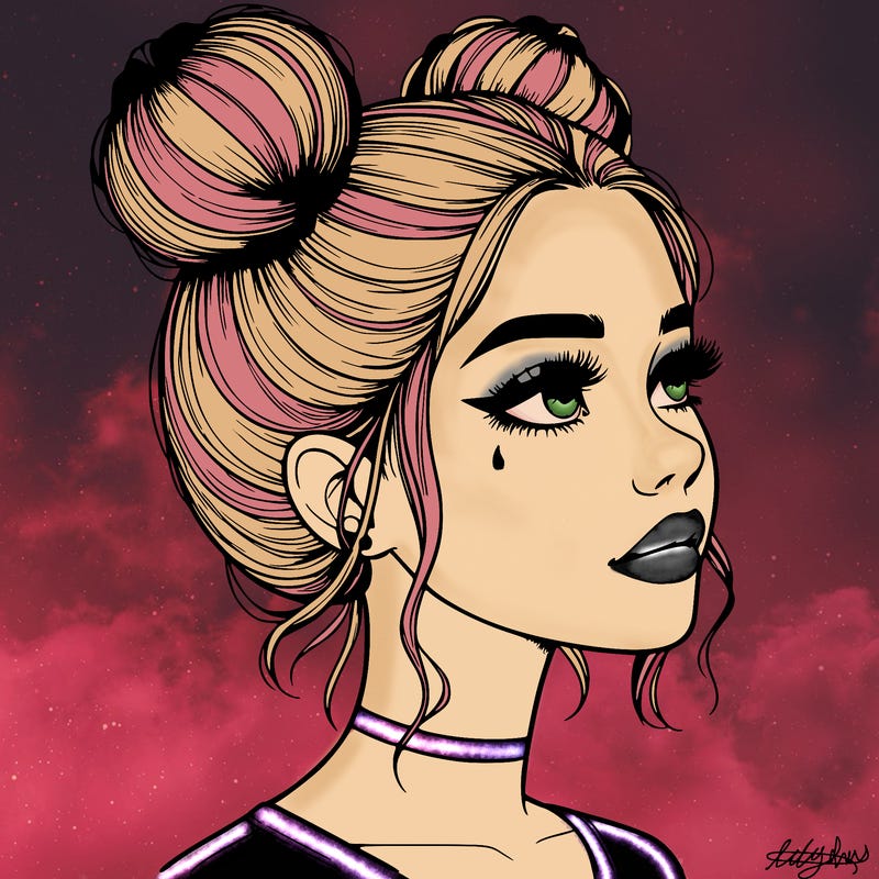 realistic girl with buns on the top of her head