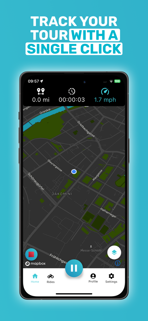 Motobit motorcycle navigation - Motobit app screen showing real-time motorcycle tour tracking with a live map and performance metrics like speed and distance